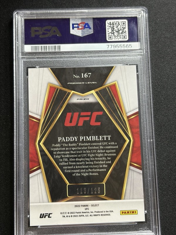 2022 Select UFC - Paddy Pimblett #167 Maroon Prizm (RC) /125 - PSA 9 view 2