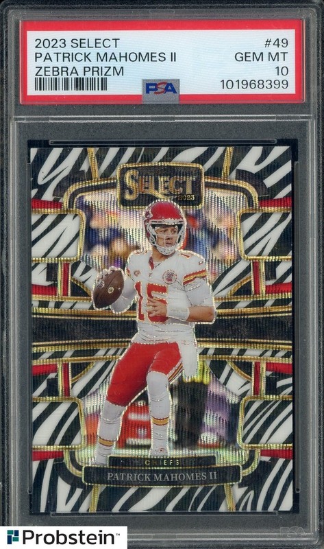 2023 Panini Select Zebra Prizm #49 Patrick Mahomes II Chiefs SSP PSA 10 GEM MINT