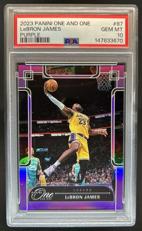 2023-24 Panini One & One Basketball LeBron James Purple #/25 Lakers PSA 10