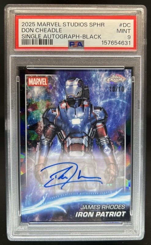 2025 Topps Chrome Marvel Sapphire Don Cheadle Iron Patriot Auto Black #/10 PSA 9