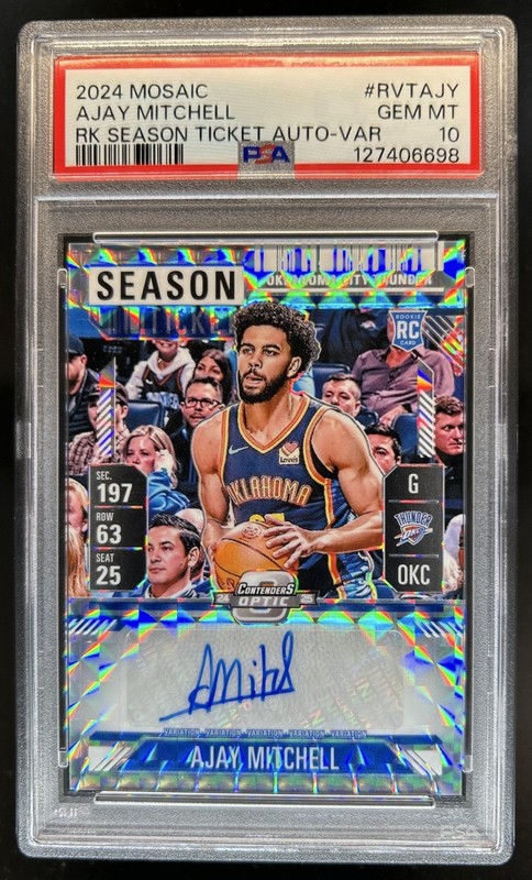 2024-25 Mosaic Ajay Mitchell Contenders Optic Rookie Choice Auto #RVT-AJY PSA 10