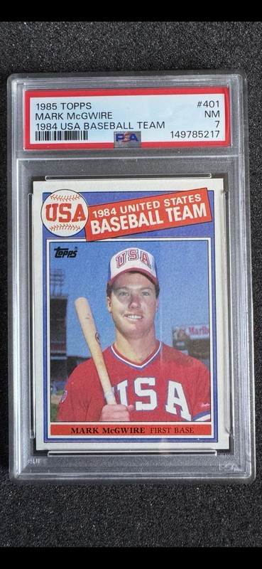 1985 Topps ‘84 USA BASEBALL  FLAGSHIP RC MARK McGWIRE #401 PSA NM 7