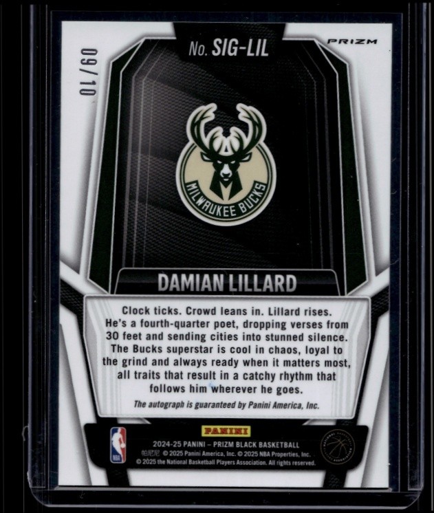 2024-25 Prizm Black Basketball Damian Lillard Signatures Gold Shimmer Auto /10 view 2
