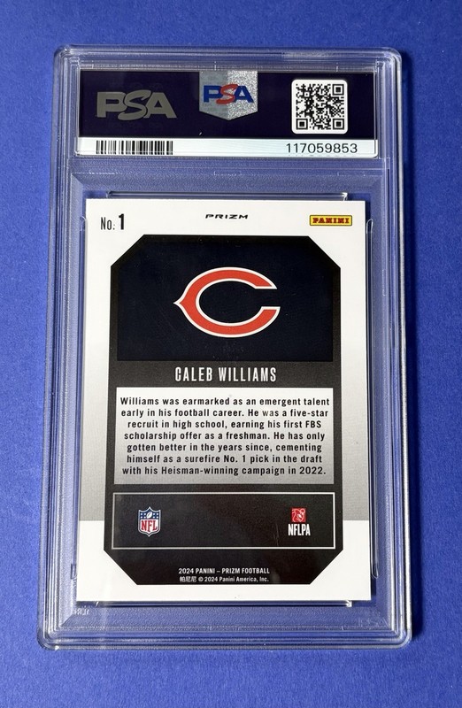 2024 Prizm Caleb Williams Bears Emergent No Huddle #1 PSA 10 GEM MT view 2