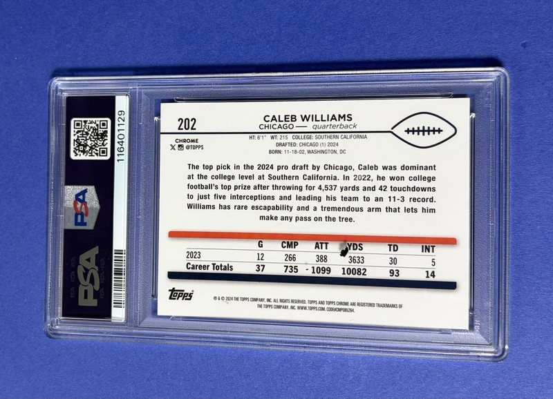 2024 Topps Chrome Caleb Williams Bears RC Prism Refractor #202 PSA 10 GEM MT view 2