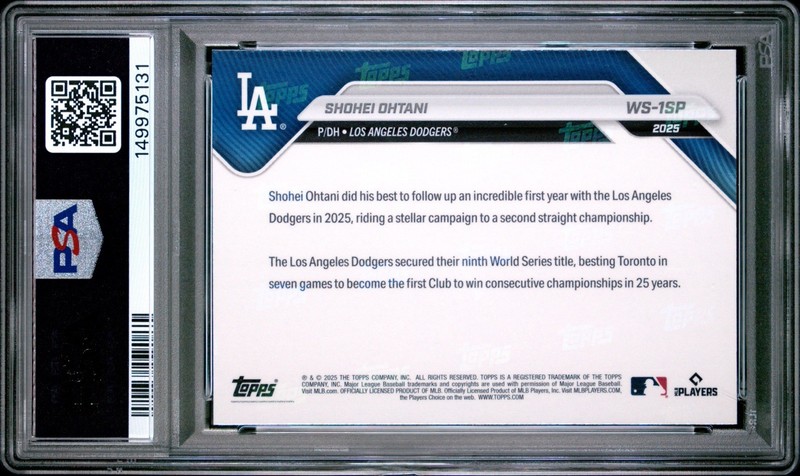 2025 Topps Now Shohei Ohtani World Series Champions #1SP Dodgers PSA 9 view 2