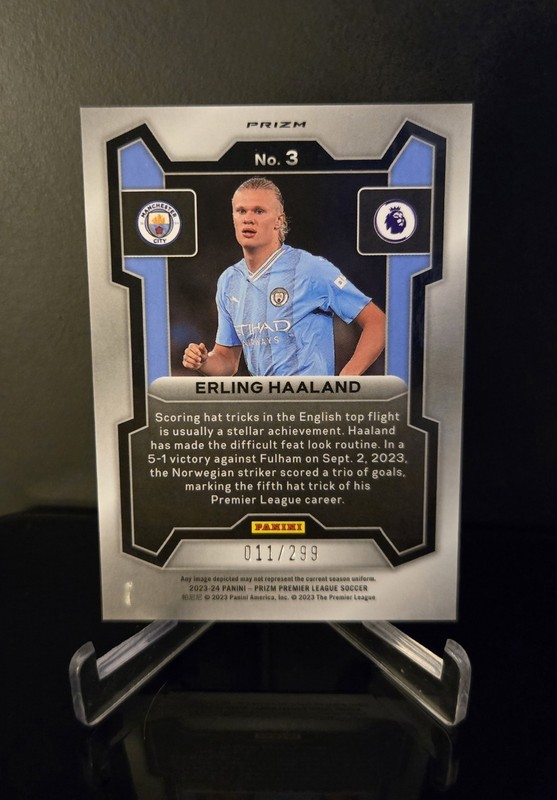 #'d/299 🔥 ERLING HAALAND SP 2023-24 Panini Prizm Premier League EPL Blue #3 view 2