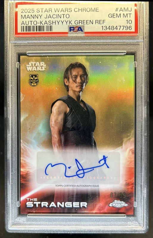 2025 Topps Chrome Star Wars Manny Jacinto The Stranger Auto Green #/99 PSA 10
