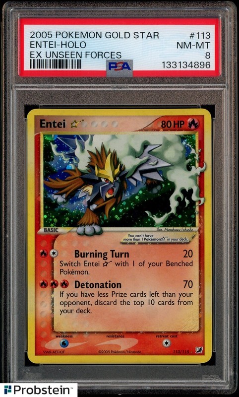 2005 Pokemon Gold Star EX Unseen Forces #113 Entei Holo PSA 8 NM-MT