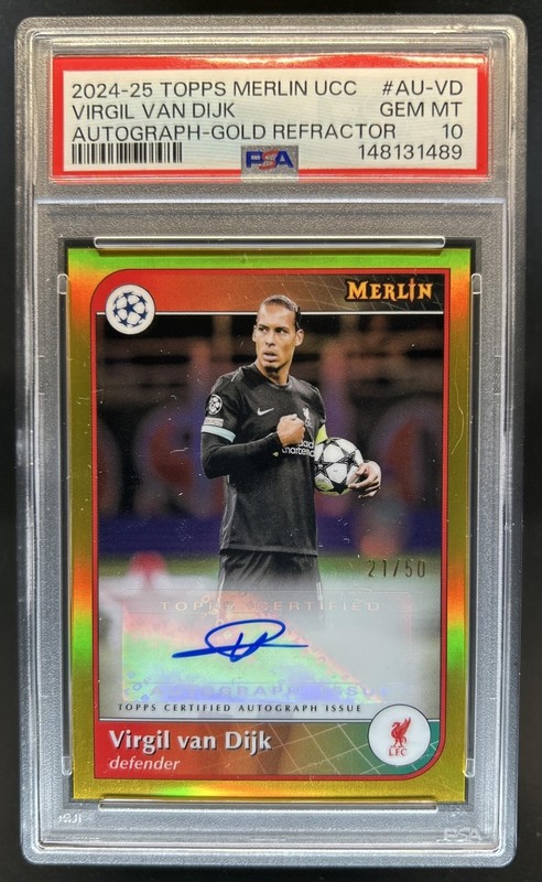 2024-25 Topps Merlin Chrome UEFA Virgil van Dijk Auto Gold Refractor #/50 PSA 10