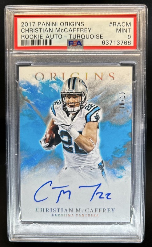 2017 Panini Origins Christian McCaffrey Rookie Auto Turquoise RC #/10 PSA 9