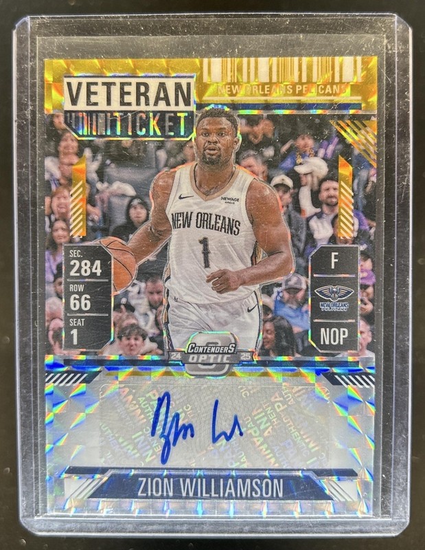 2024-25 Panini Mosaic Zion Williamson Gold Prizm Veteran Ticket Auto #5/10