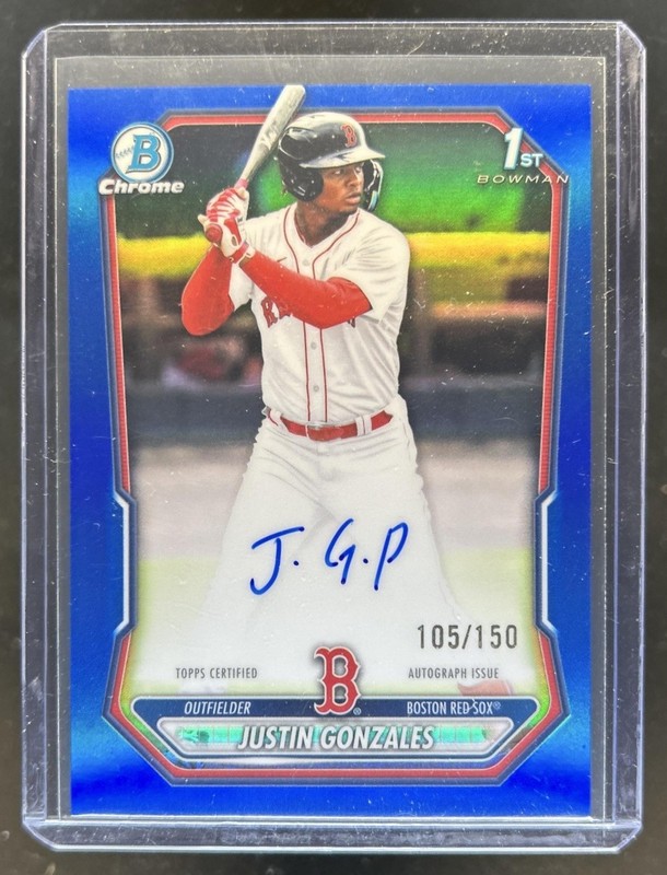 2026 Bowman Justin Gonzales Chrome Auto Blue Refractor 1st #/150 Red Sox
