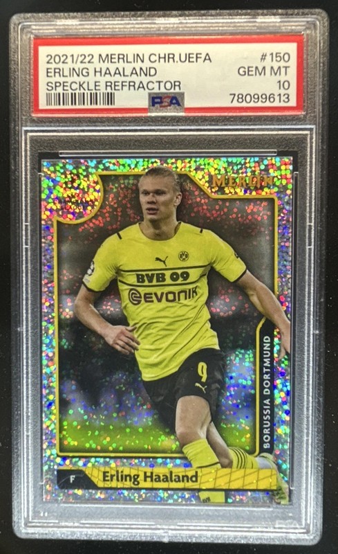 2021-22 Topps Merlin Chrome UEFA Erling Haaland Speckle Refractor #/150 PSA 10