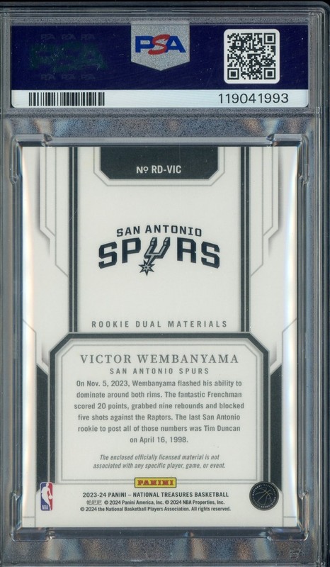 2023 National Treasures International Victor Wembanyama RC Dual Patch /24 PSA 8 view 2