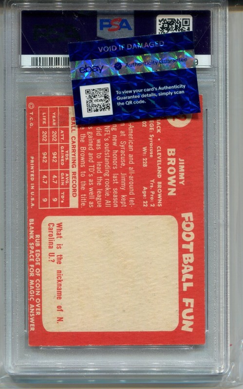 1958 Topps Jim Brown Rookie Card PSA 6 Ex MINT Football #62 Jimmy Brown view 2