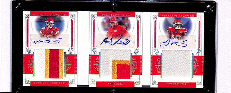 2025 National Treasures Patrick Mahomes II Andy Reid Tyreek Hill Patch Auto #/25