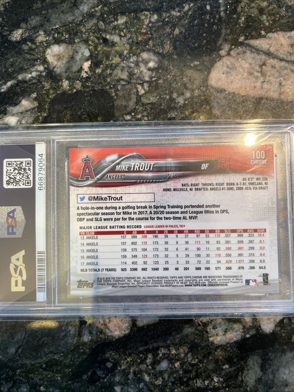 2018 Topps Chrome - Mike Trout #100 Signing Autograph Refractor SP PSA 10 GM MY view 2