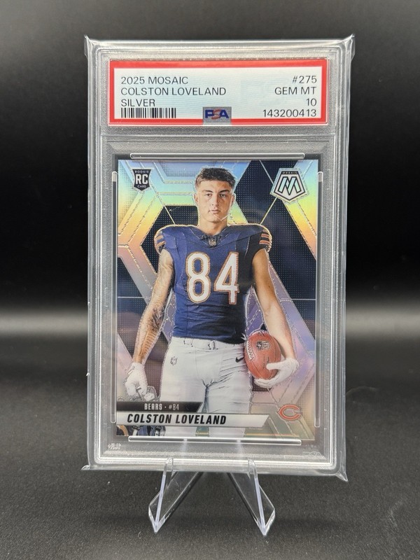 2025 Panini Mosaic - Rookie Variations Colston Loveland PSA 10 Silver Prizm (RC)