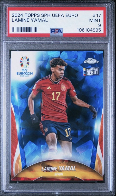 LAMINE YAMAL 2024 TOPPS CHROME SAPPHIRE UEFA EURO #17 PSA 9 ROOKIE RC