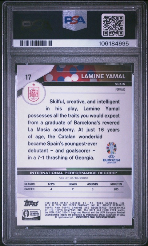 LAMINE YAMAL 2024 TOPPS CHROME SAPPHIRE UEFA EURO #17 PSA 9 ROOKIE RC view 2