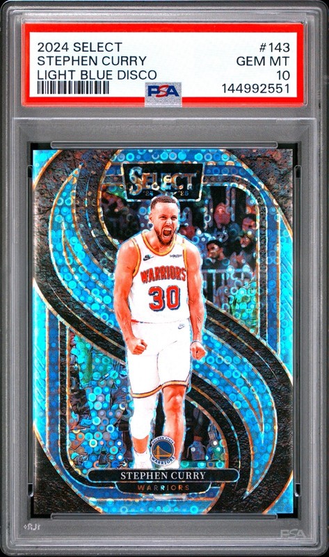 2024-25 Panini Select Premier Level Stephen Curry  Light Blue Disco /99 PSA 10