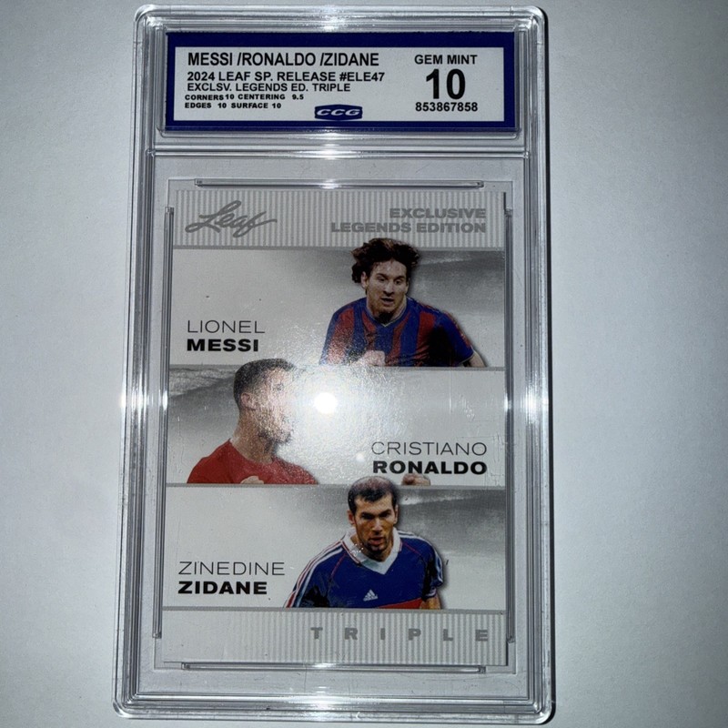 2024 Leaf Exclusive Legends Edition Triple Messi Ronaldo Zidane CCG 10 Gem Mint