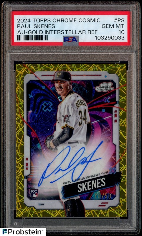2024 Topps Chrome Cosmic Gold Interstellar Paul Skenes RC Rookie AUTO /50 PSA 10