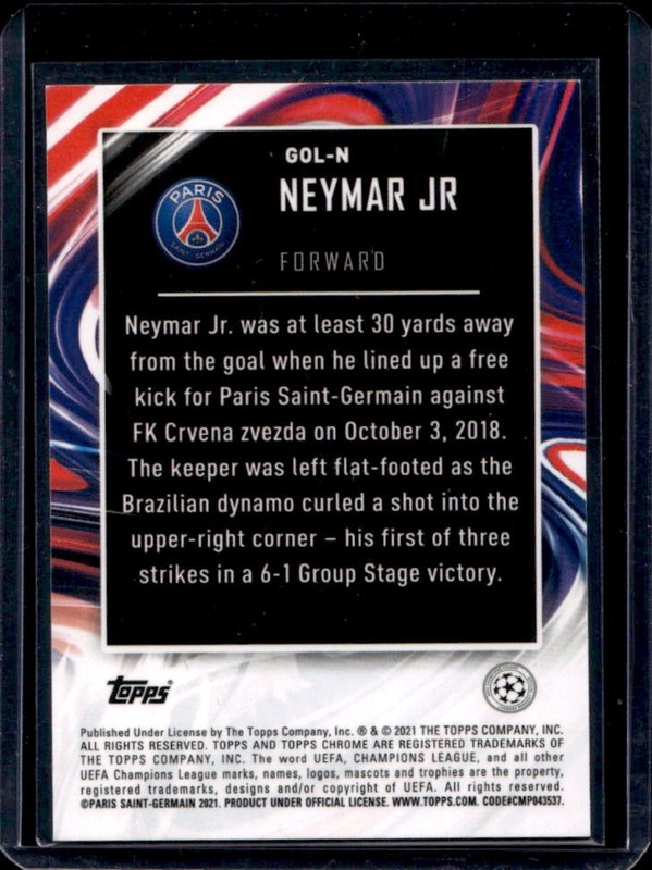 2020-21 Topps Chrome UEFA Neymar Jr Golazo #GOL-N PSG view 2