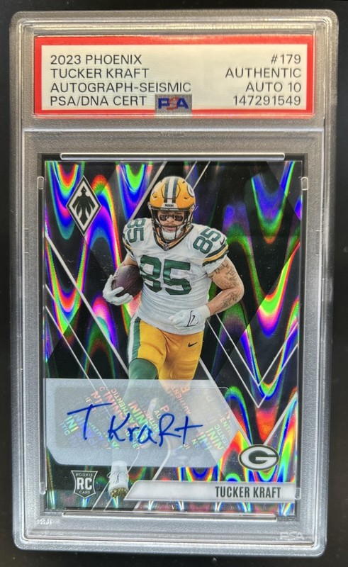 2023 Panini Phoenix Tucker Kraft Rookie Auto Seismic RC #/25 Packers PSA AUTH 10