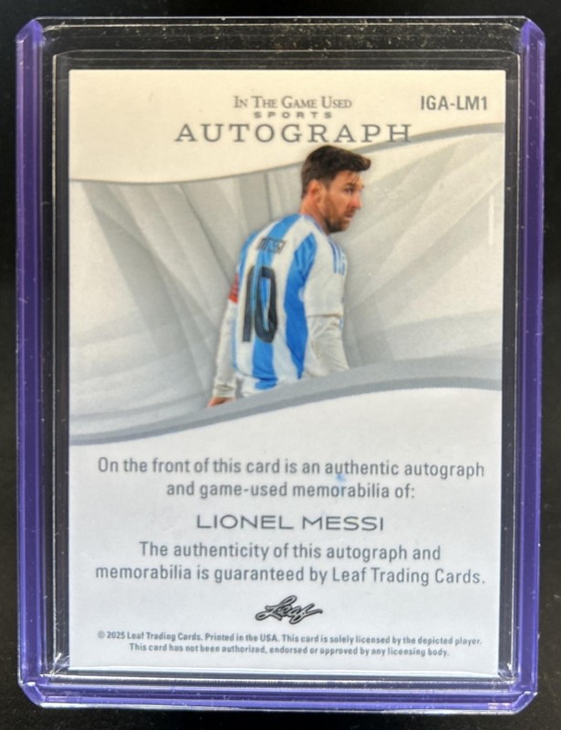 2025 Leaf In the Game Used Lionel Messi Jersey Auto Autograph Glitter Holo #/7 view 2