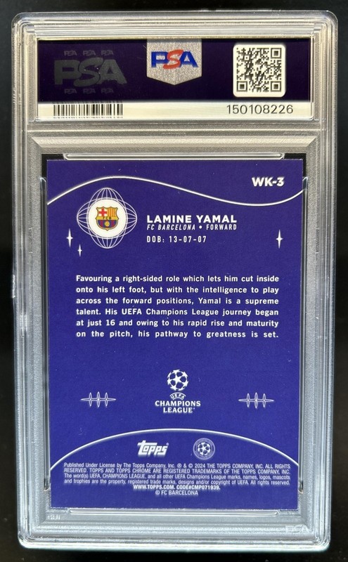 2023-24 Topps Chrome UEFA Lamine Yamal Wonderkids RC #WK-3 Barcelona PSA 9 view 2