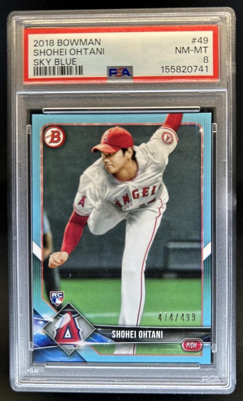 2018 Bowman Shohei Ohtani RC Sky Blue Rookie #/499 Angels PSA 8