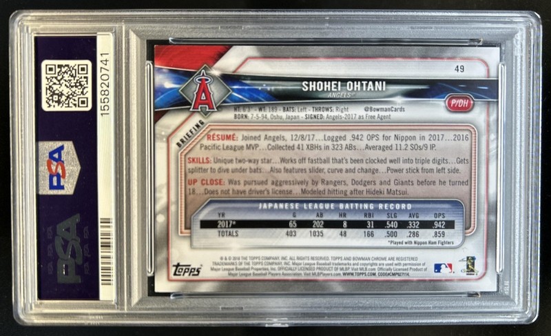 2018 Bowman Shohei Ohtani RC Sky Blue Rookie #/499 Angels PSA 8 view 2