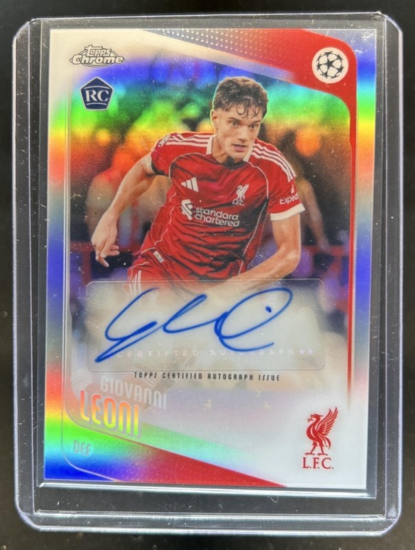 2025-26 Topps Chrome UEFA CC Giovanni Leoni Auto RC Rookie #CA-GL Liverpool