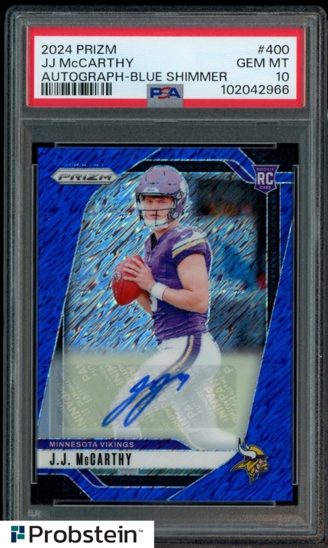 2024 Panini Prizm Blue Shimmer #400 JJ McCarthy RC Rookie AUTO 5/25 PSA 10