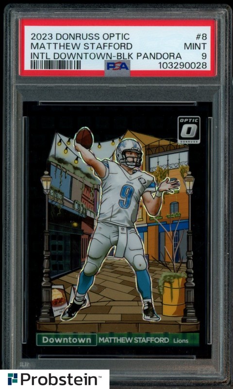 2023 Donruss Optic Int'l Downtown Black Pandora Matthew Stafford AUTO /25 PSA 9