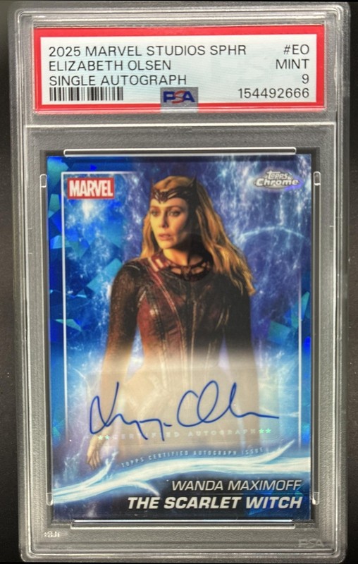 2025 Topps Chrome Marvel Sapphire Elizabeth Olsen Scarlet Witch Auto AA-EO PSA 9