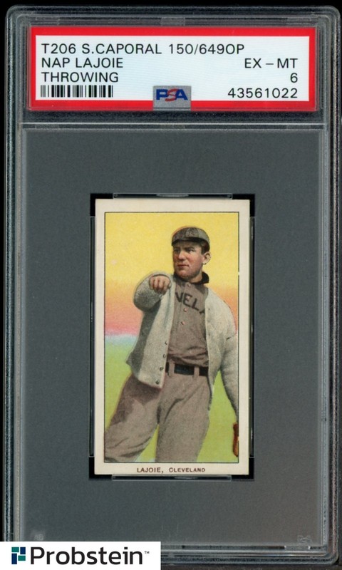 T206 Nap Lajoie HOF Throwing Sweet Caporal 150 Subjects PSA 6 EX-MT