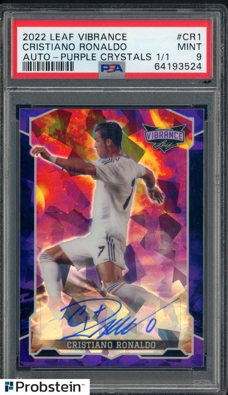 2022 Leaf Vibrance Soccer Purple Crystals #CR1 Cristiano Ronaldo AUTO 1/1 PSA 9