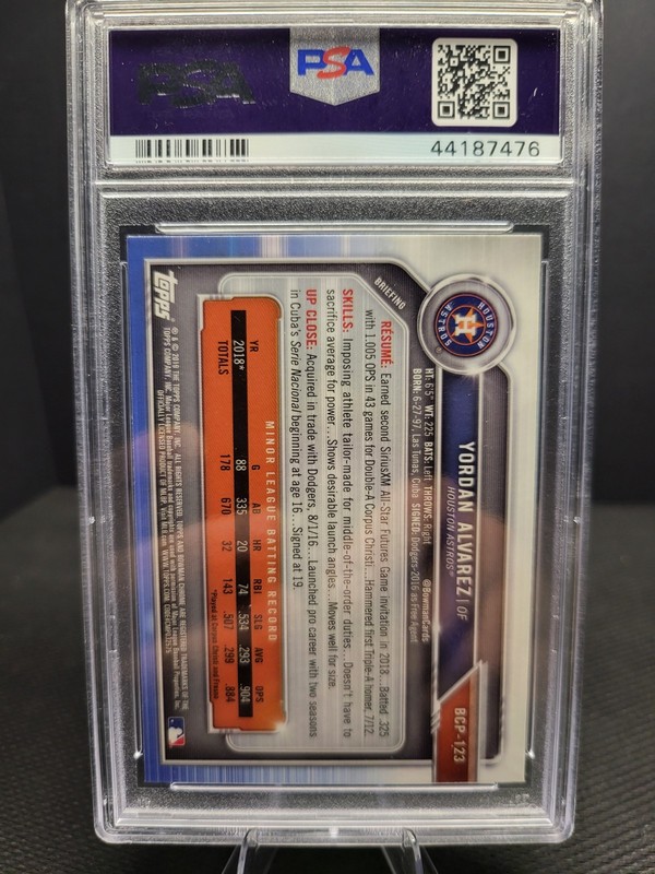2019 Bowman - Chrome Prospects Yordan Alvarez #BCP-123 (RC) PSA 10 view 2