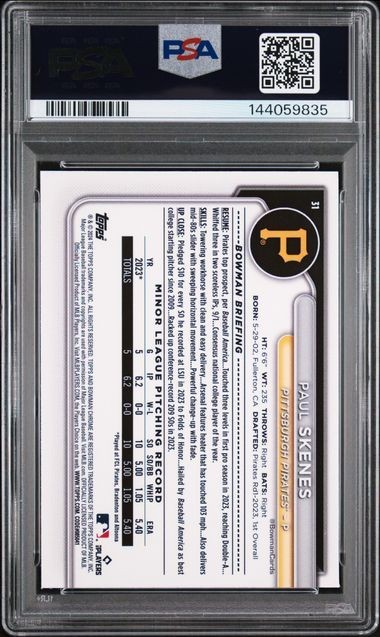 2024 Bowman Chrome #31 Paul Skenes Rookie RC PSA 10 view 2