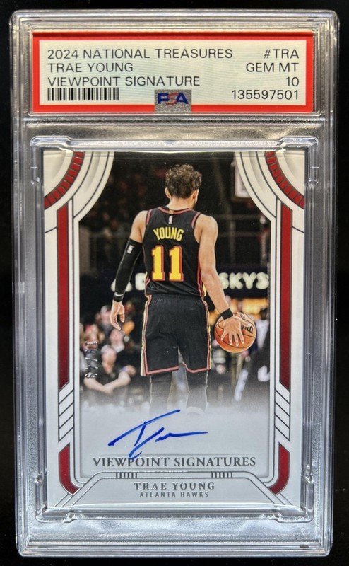2024-25 National Treasures Trae Young Viewpoint Signatures Auto #/49 PSA 10