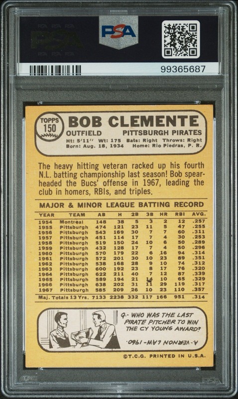 1968 Topps Roberto Clemente PSA 4 #150 Pirates Really SHARP GREAT EYE APPEAL! view 2