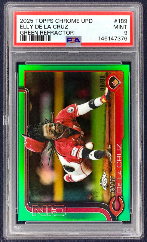 2025 Topps Chrome Update Elly De La Cruz #USC189 True Green Refractor /99 PSA 9