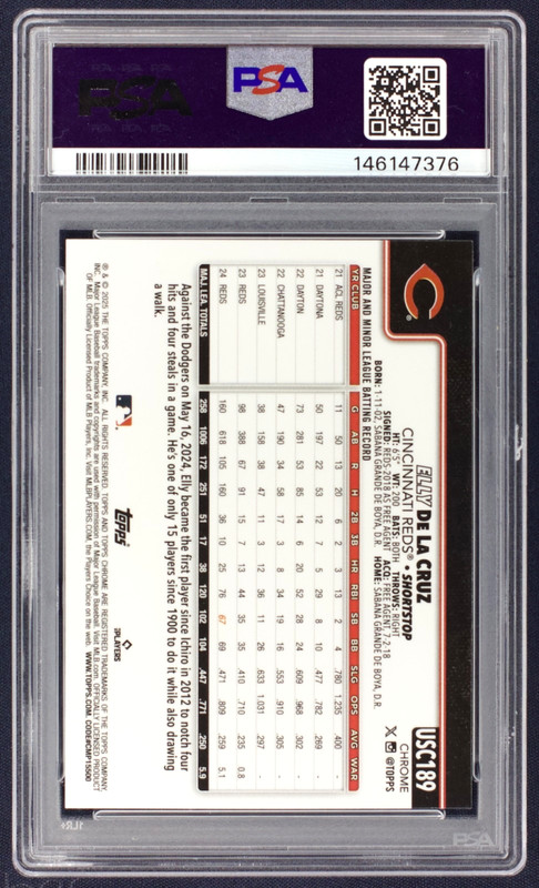 2025 Topps Chrome Update Elly De La Cruz #USC189 True Green Refractor /99 PSA 9 view 2