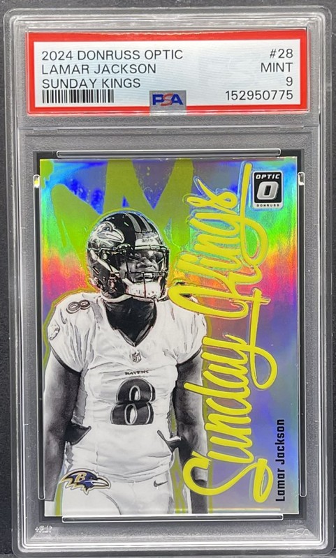 2024 Panini Donruss Optic Sunday Kings Lamar Jackson #28 Case Hit SSP PSA 9 MINT