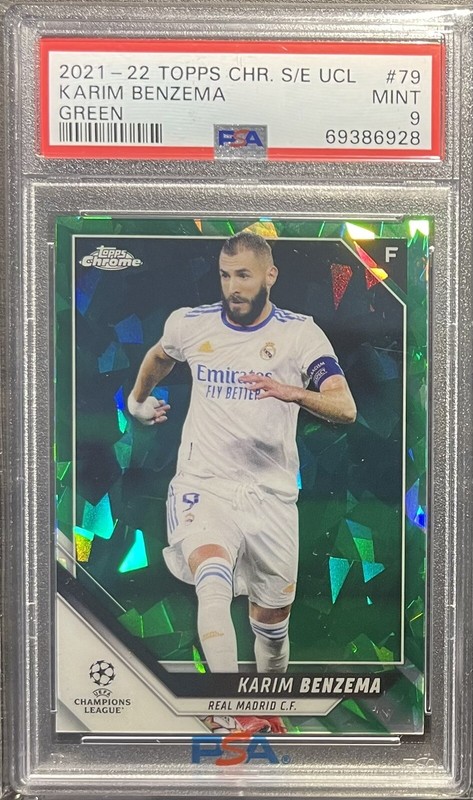 Karim Benzema 2021-22 Topps Chrome Sapphire UCL GREEN /75 Real Madrid - PSA 9
