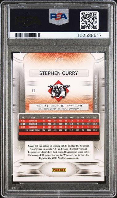 2009 Panini Prestige Stephen Curry #230 RC PSA 9 view 2