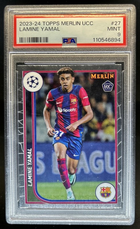 2023-24 Topps Chrome Merlin UEFA Lamine Yamal RC Rookie #27 Barcelona PSA 9